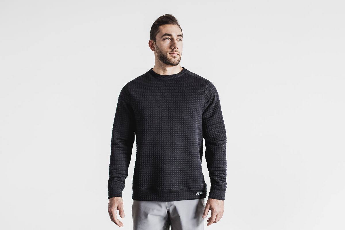 Nobull Quilted Crew Men\'s Pullover Black | Australia (PF7915)